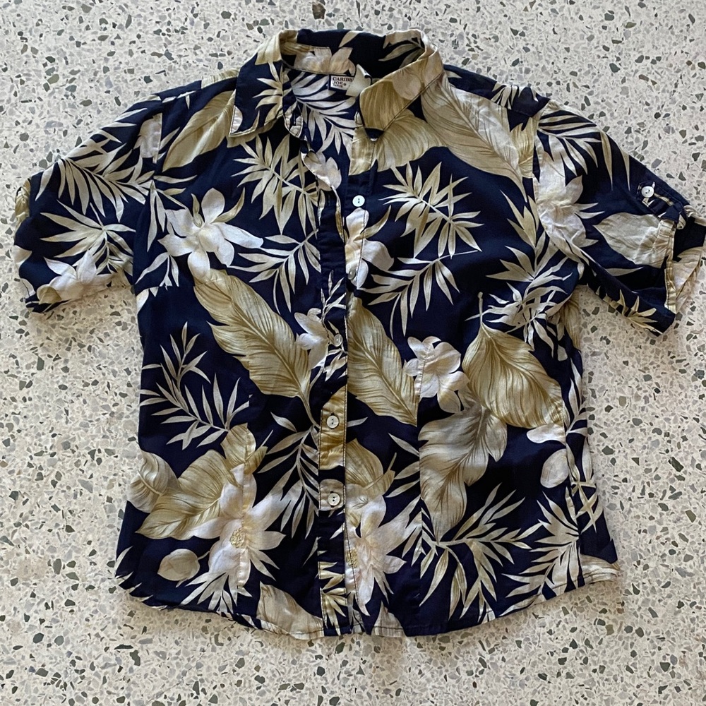 Caribbean Navy and Beige Floral Womens Shirt